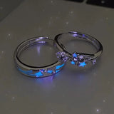 DAIIIBABYYY  -  2Pcs Fashion Blue Luminous Star Couple Ring Glow In Dark Fluorescent Zircon Ring Women Men Adjustable Finger Rings Jewelry Gifts