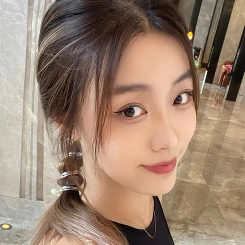 DAIIIBABYYY  -  New Long Telephone Hair Rings Creative High Elastic Headwear Elegant Pearl Low Ponytail Holder Fashion Hair Bands for Women