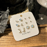 DAIIIBABYYY  -  Sweet Y2K Blue Aurora Rhinestone Heart Star Moon Stud Earrings Set Women Korean Fashion Butterfly Earring Jewelry Gift