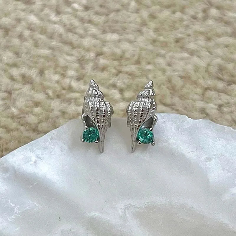 DAIIIBABYYY  -  Marine Style Blue Seashell Stud Earrings for Women Starfish Ear Stud Inlaid Romantic Crystals Girls Fashion Jewelry Summer Gifts