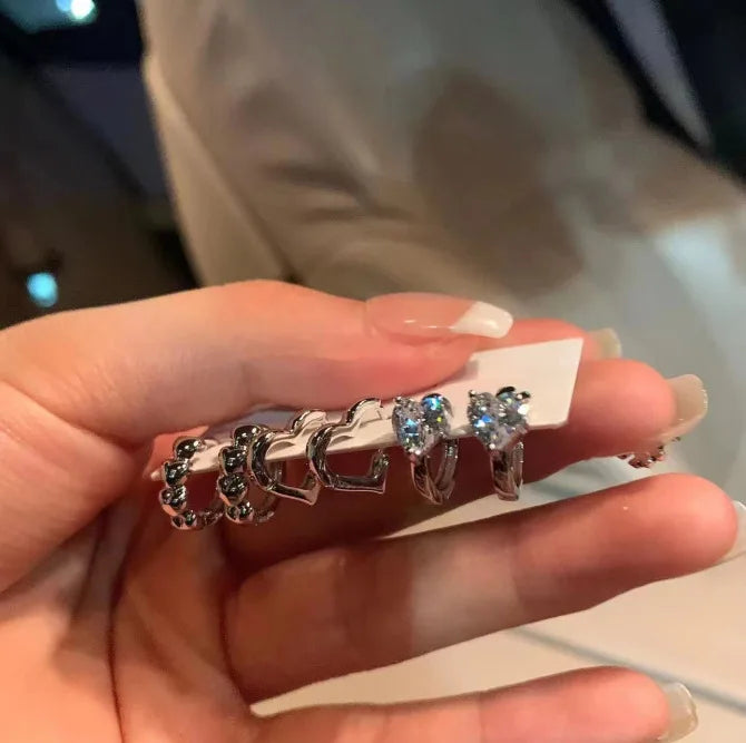 DAIIIBABYYY  -  Stainless Steel Y2K Zircon Metal Earrings Set Crystal Sweet Cool Aesthetic Creative Design Earrings Jewelry Accessorie Gifts