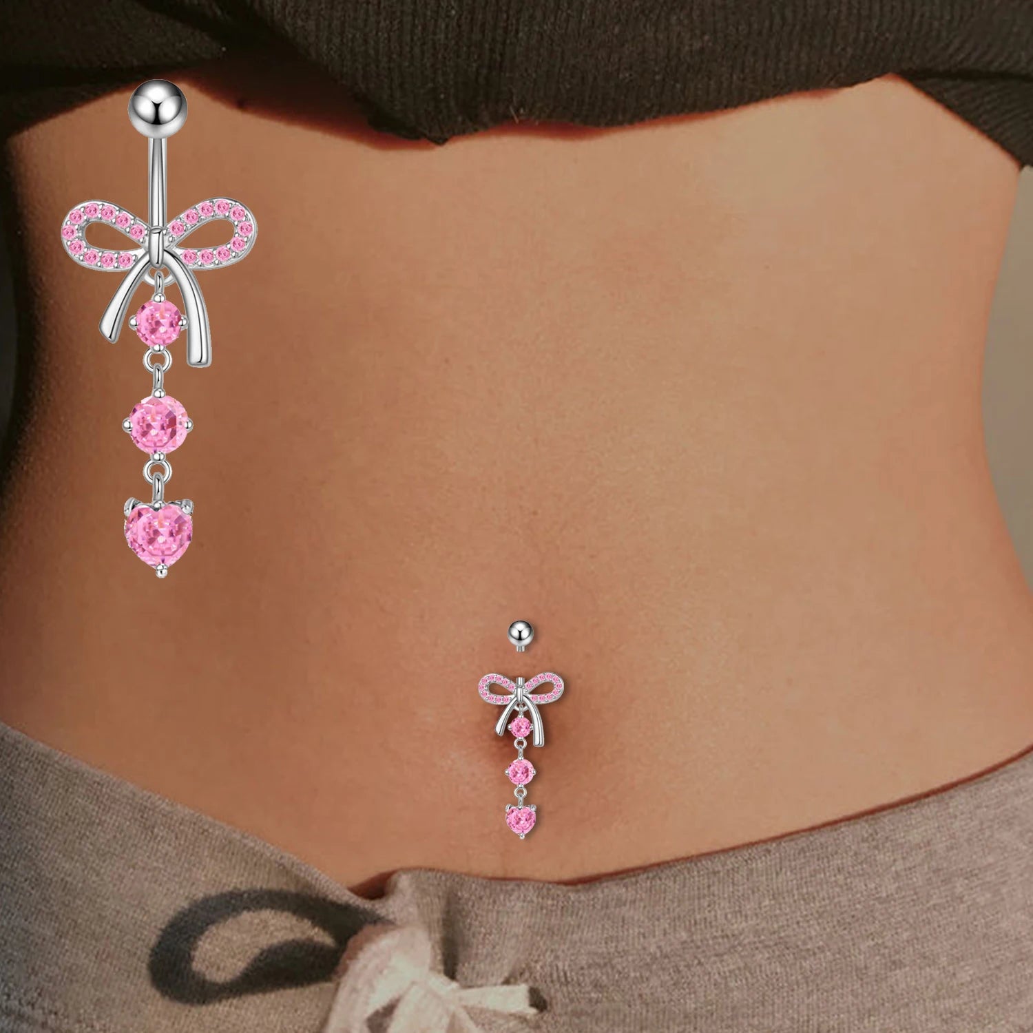 DAIIIBABYYY  -  Stainless Steel Belly Button Rings Crystal Bowknot Piercing Navel Heart Navel Piercing Belly Button Piercing Sexy Body Jewelry