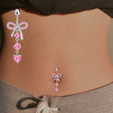 DAIIIBABYYY  -  Stainless Steel Belly Button Rings Crystal Bowknot Piercing Navel Heart Navel Piercing Belly Button Piercing Sexy Body Jewelry
