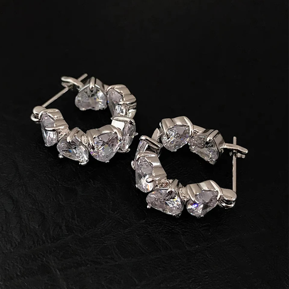 DAIIIBABYYY  -  Exquisite Clear Heart-shaped Cubic Zirconia Hoop Earrings New Trending Sliver Color Plated Wedding Party Ear Accessories