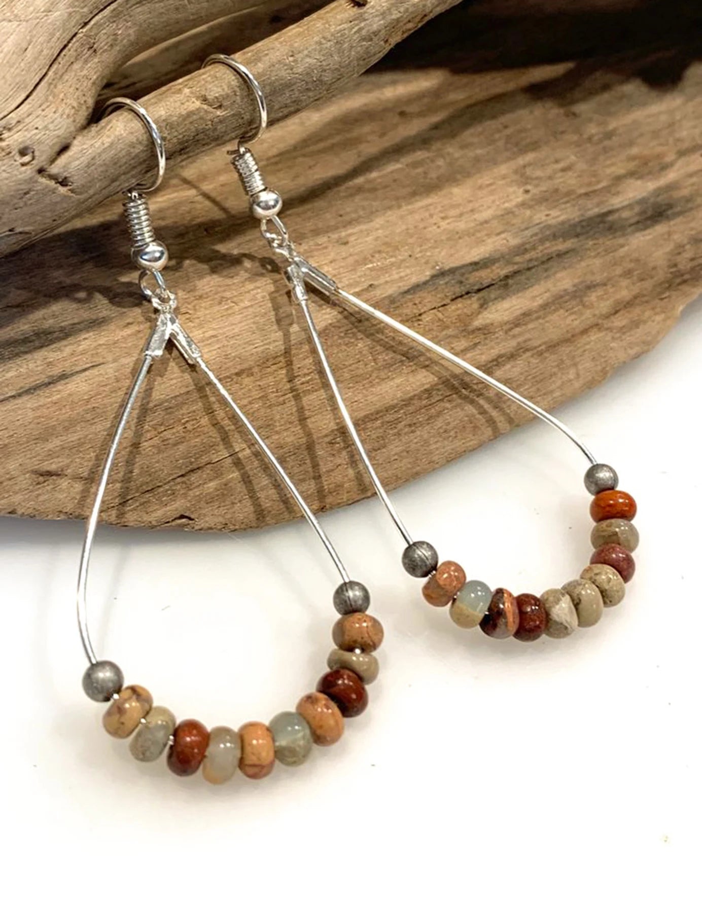 DAIIIBABYYY  - 2 Pcs Vintage Ethnic Hollow Bead Geometric Bohemian Natural Stone Dangle Earrings Woman Party Prom Jewelry