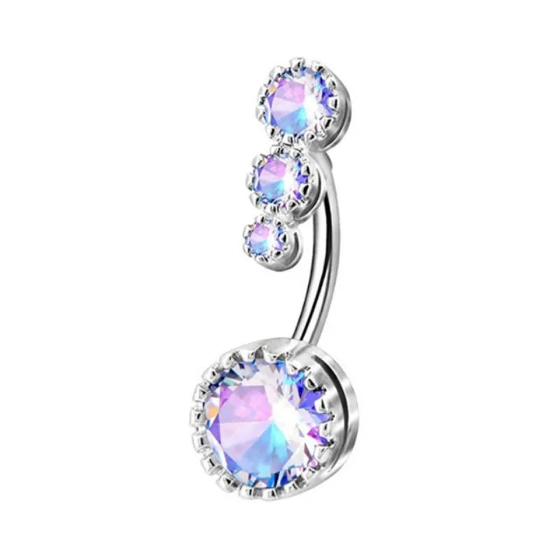 DAIIIBABYYY  -  Fashion Zircon Heart Belly Button Piercing for Women Stainless Steel Long Flower Pendant Navel Rings Piercing Ombligo Jewelry