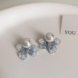 DAIIIBABYYY  -  Luxury Blue Gradient Crystal Butterfly Flower Pearl Earrings Flower Geometric Women Korean Fashion Kpop Tassel Earring