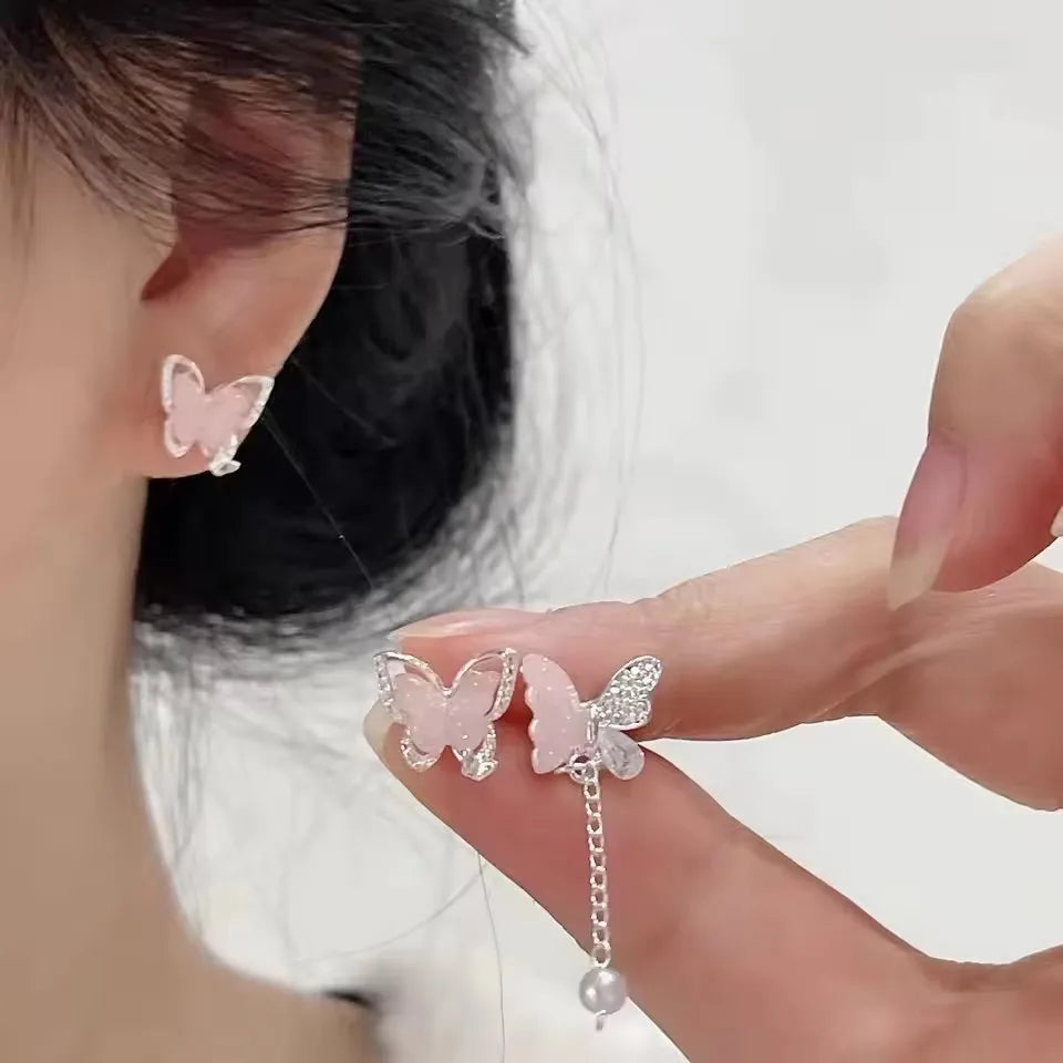 DAIIIBABYYY  -  7PCS SET Pink Flower Butterfly Star Pearl Stud Earring For Women Cute Exquisite Mini Earrings Jewelry Gift Wholesale Direct Sale
