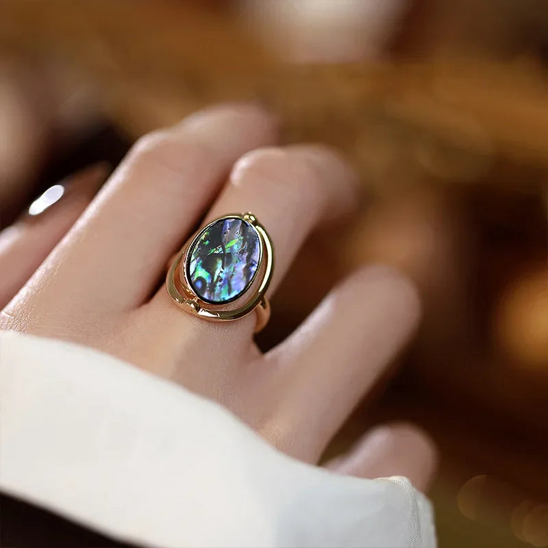 Daiiibabyyy  Oval Shell Open Rings for Women Retro Fashion Exquisite Temperament Index Finger Ring Light Luxury High-end Hand Jewelry Gifts