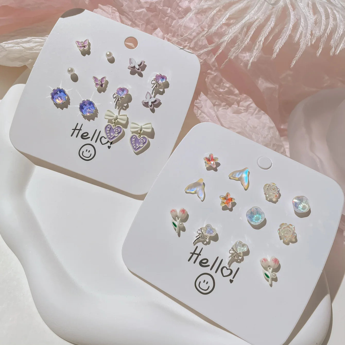 DAIIIBABYYY  -  Cute Pink Heart Butterfly Cat Cartoon Stud Earrings Set for Women Fashion Girls Dreamy Bow Pearl Floral Earring Jewelry