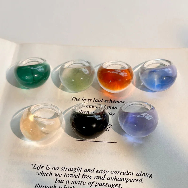 DAIIIBABYYY  -  Trendy Gradient Colorful Transparent Resin Acrylic Big Ring Geometric Oval Finger Rings For Women Fashion Hand Stackable Jewelry