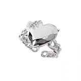 DAIIIBABYYY  -  Silver Color Broken Love Heart Rings For Women Girls Creative Design Fashion Temperament Sweet Anniversary Jewelry Gifts