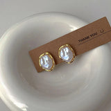 DAIIIBABYYY  - Geometric Irregular Round Metal Pearl Earrings for Women 2024 Minimalist Style Personality Earrings Trendy Jewelry Gift