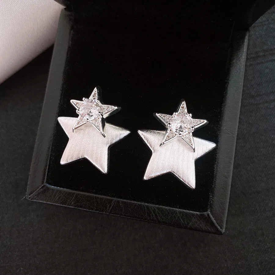 Daiiibabyyy  Korean Fashion Zircon Star Earrings for Women Sweet Personalized Stud Earring High-end Luxury Designer Jewelry Wholesale