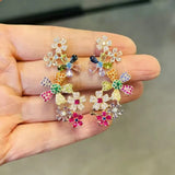 DAIIIBABYYY  -  CZ Crystal Round Long Big Dangle Waterdrop Flower Leaf Heart Stud Earrings Wedding Jewelry for Brides