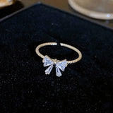 DAIIIBABYYY  -  Sweet Fashion Zircon Bowknot Rings for Women Girls Y2K Crystal Silver Color Adjustable Opening Ring Wedding Party Jewelry Gifts