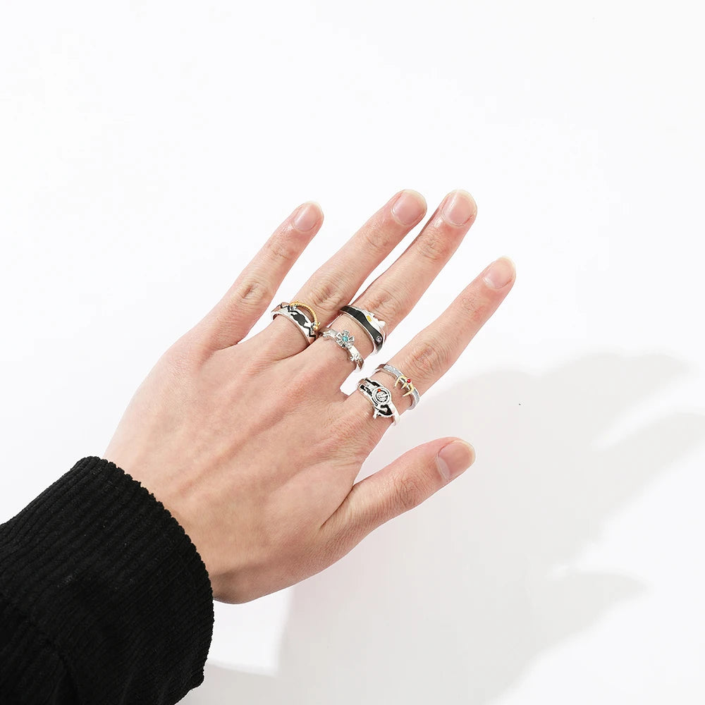 DAIIIBABYYY  -  Gothic Style Metal Set Rings Fashion Jewelry Open Ring for Men Jewelry Trendy Finger Ring Women Accessories Friend Gifts