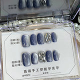 Daiiibabyyy 10Pcs Solid Blue Cat Eye Handmade Press On Nails False Nail Full Cover Detachable French Ballerina Wearable Artificial Nail Tip
