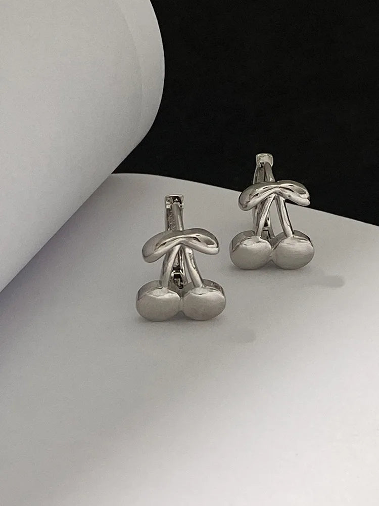 Daiiibabyyy Silver Color Meta Cherry Fruit Fashion Earrings For Women Party y2k Jewelry