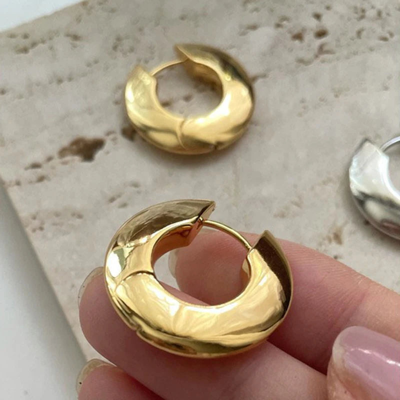 Daiiibabyyy  New Design Round Metal Hoop Earrings Simple Stylish Thick Brass Hollow Circle Earring Ear Buckle Minimalist Trend Daily Earrings