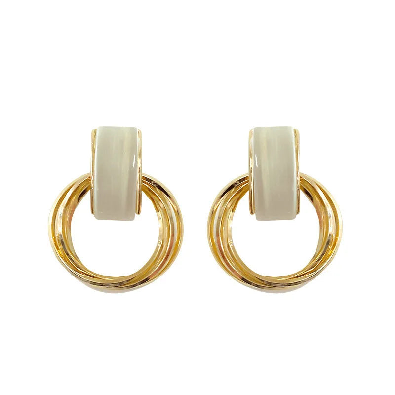 DAIIIBABYYY  -  Creative Geometric Circle Cat Eye Stone Earrings Personality Fashion Wedding Party Ladies Earrings Holiday Girls Jewelry Gift