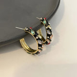 DAIIIBABYYY  -  Retro Contrasting Color Hoop Earrings for Women Enamel Drop Glaze C-Shaped Temperament Y2K Accessories Punk Personalized Jewelry