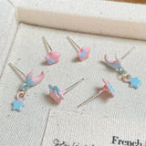 DAIIIBABYYY  -  Gradient Color Pink Blue Summer Bowknot Moon Star Pendant Earrings Set Women Korean Fashion Sweet Heart Stud Earring Jewelry