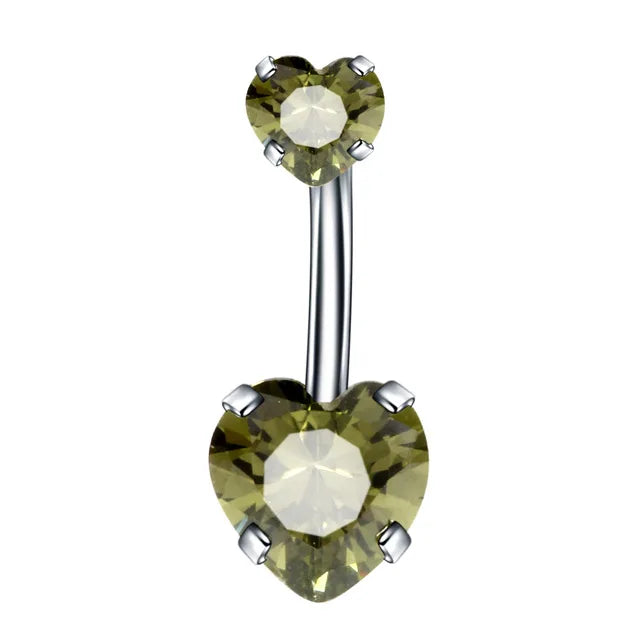DAIIIBABYYY  -  Fashion Zircon Heart Belly Button Piercing for Women Stainless Steel Long Flower Pendant Navel Rings Piercing Ombligo Jewelry