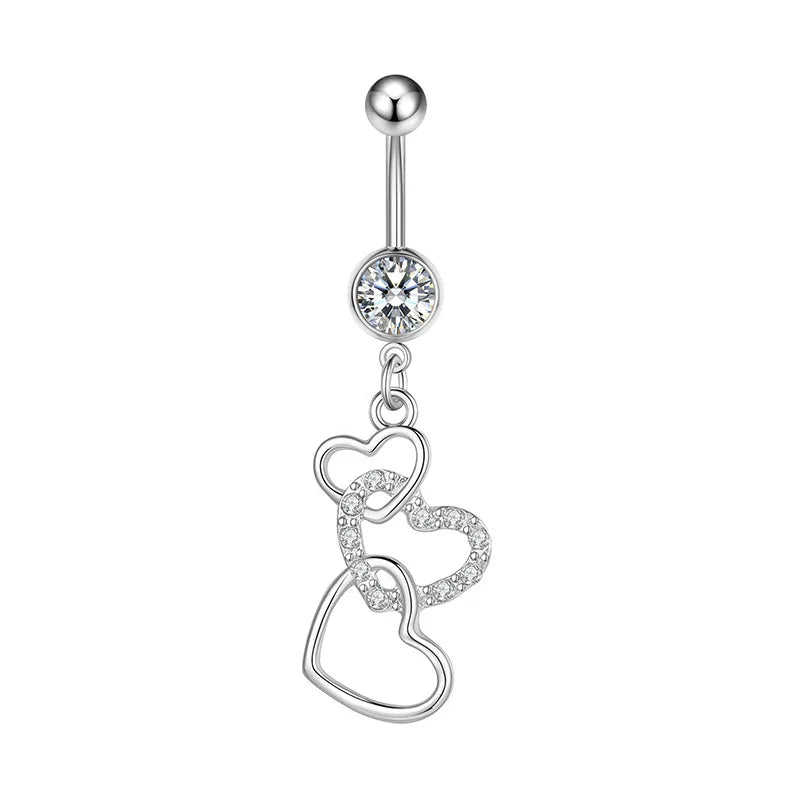 DAIIIBABYYY  -  Fashion Crystal Stainless Steel Flower Butterfly Belly Piercing for Women Silver Color Belly Button Rings Body Jewelry
