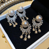 DAIIIBABYYY  -  Exquisite Pearl Crystal Tassel Drop Earrings for Women 2024 New Luxury Metal Geometric Temperament Earrings Aesthetic Jewelry