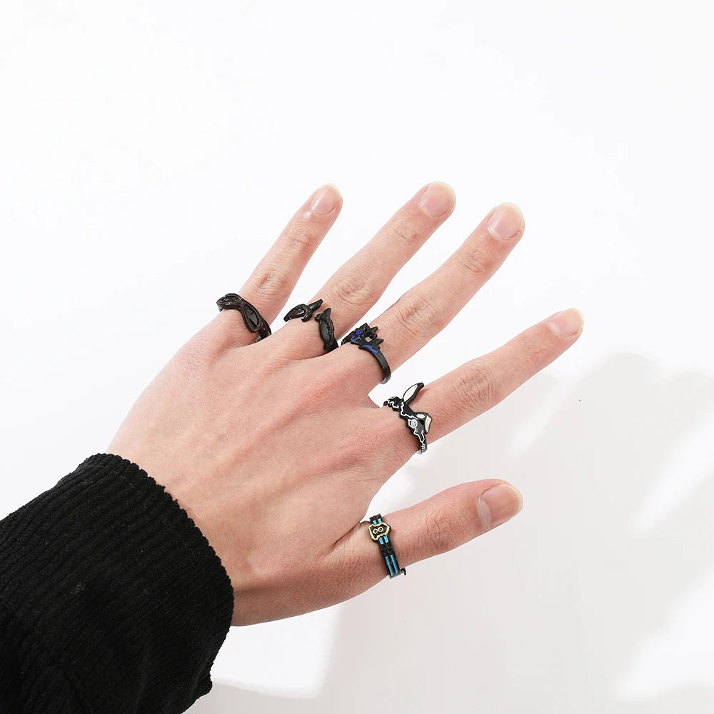 DAIIIBABYYY  -  Gothic Style Metal Set Rings Fashion Jewelry Open Ring for Men Jewelry Trendy Finger Ring Women Accessories Friend Gifts