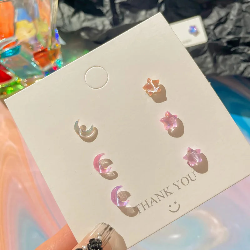 DAIIIBABYYY  -  Y2K Colorful Shiny Heart Stone Butterfly Shape Stud Earring Set Women Korean Fashion A Week Earrings Jewelry Party Gift