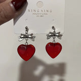Daiiibabyyy Y2K Bowknot Heart Earrings for Women Egirl Vintage Aesthetic Cute Unusual Hanging Ear Stud 2024 Trend Jewelry Accessories