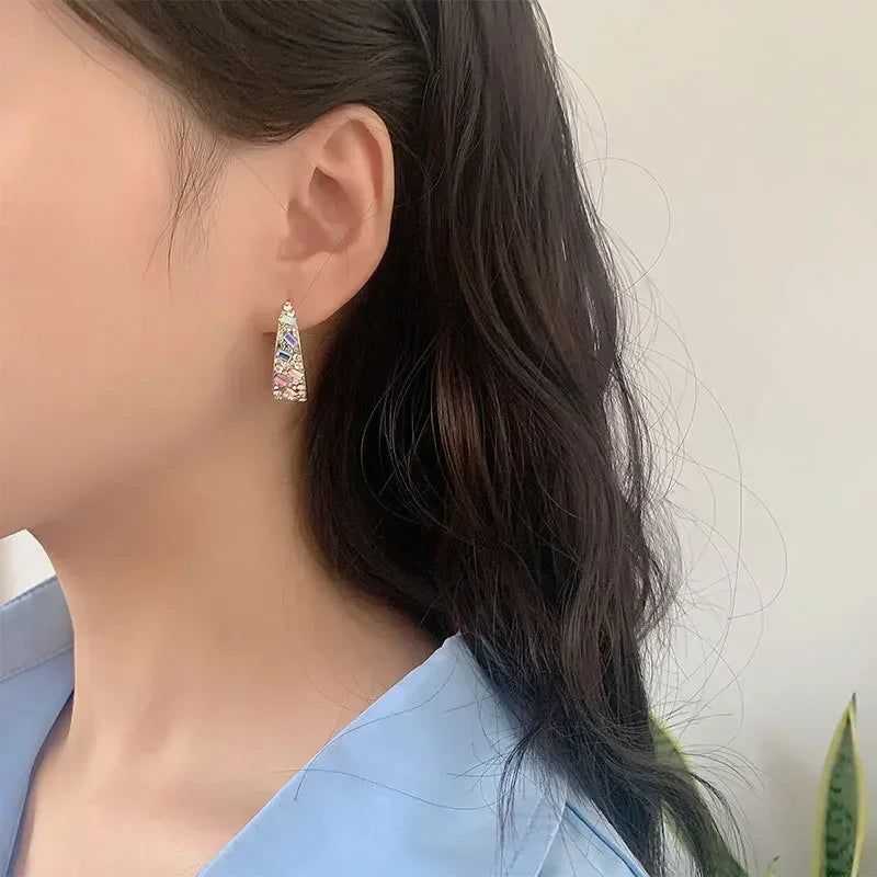 Daiiibabyyy  Exquisite Gold Plated C-ring Earrings Fashion Temperament Colorful Zircon Earrings Wedding Jewelry Accessories Valentine's Gift