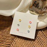 DAIIIBABYYY  -  Geometric Stud Earrings Set Women Laser Colorful Heart Round Butterfly Fish Tail Purple Earring Korean Fashion Jewelry