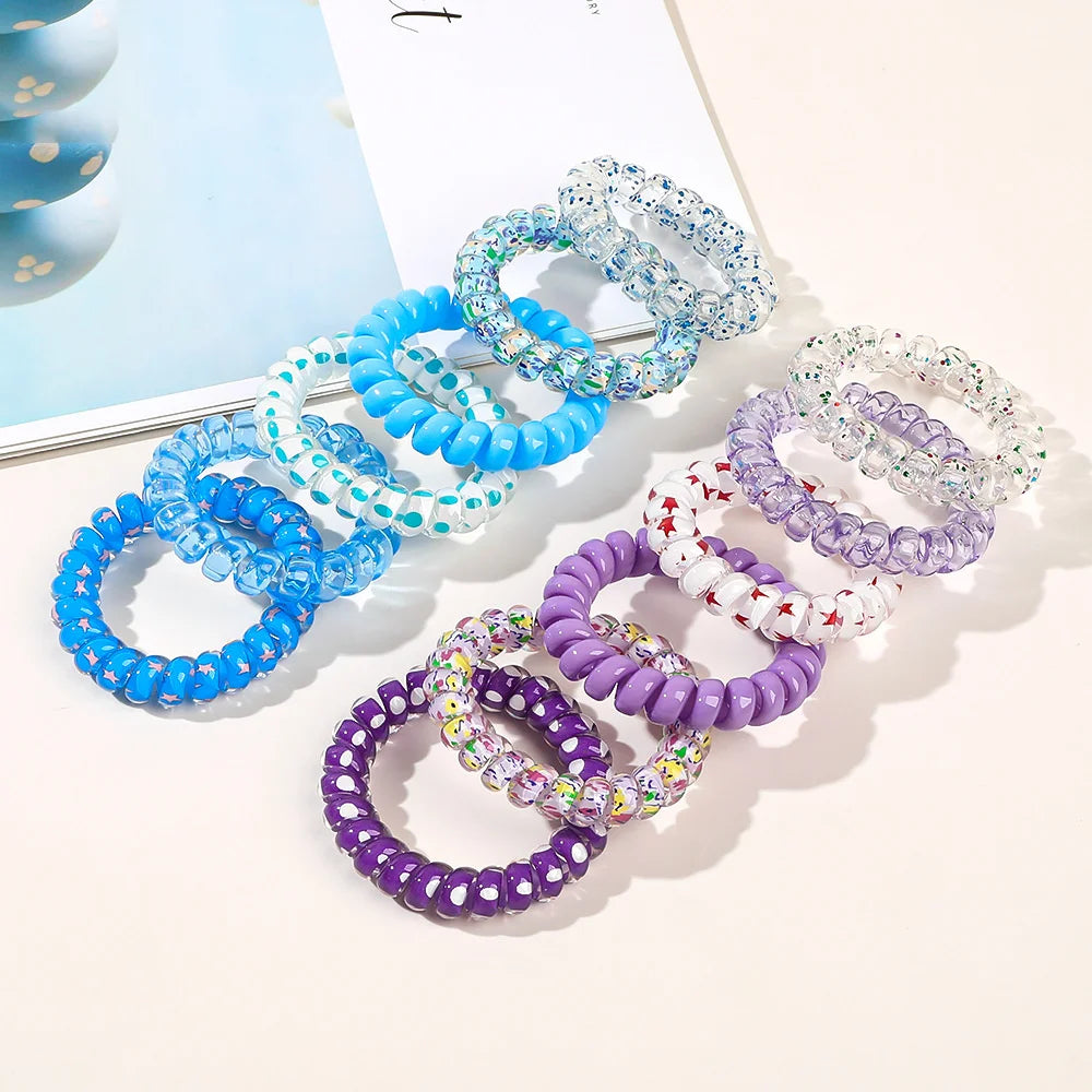 DAIIIBABYYY  -  6pcs Sweet Cute Colorful Spiral Hair Ties Resin Jelly Coil Hair Rings Elastic Women Girls Ponytail Holders Hair Accessories