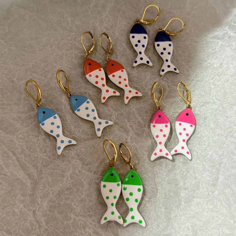 Daiiibabyyy  Summer Colorful Tropical Fish Stainless Steel Hoop Earrings