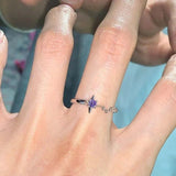 DAIIIBABYYY  -  Simple Purple Zircon Cross Star Chain Rings Fashion Romantic Geometric Chain Splice Rings Women Girl Finger Jewelry Accessories
