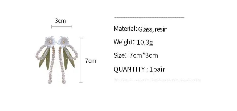 DAIIIBABYYY  -  Light Luxury Sweet Glass Crystal Flower Leaf Tassel Dangle Earrings For Women Fashion Cute Sweet Jewelry Accessories Gifts