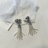 DAIIIBABYYY  -  Korean Design Fashion Silver Color Metal Pearl Tassel Earrings Elegant Long Flower Drop Earings Female