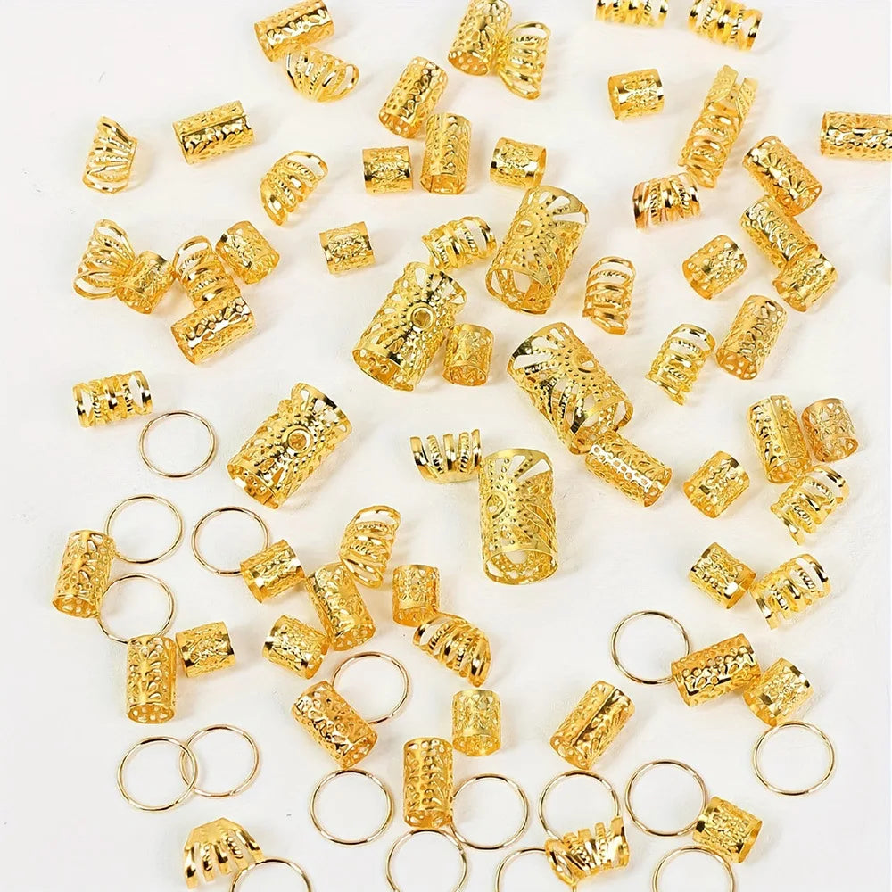 DAIIIBABYYY  -  85Pcs Hollow Out Hair Ring Dreadlocks Beads Hair Braid Rings Clips Dread Locks Hair Braiding Metal Cuffs Decoration/accessories