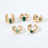 DAIIIBABYYY  -  Wholesale Vintage Setting Natural Stone Rings Gold Color Luxurious Emerald Rings Opening Boho Rings for Women Y2K Jewelry
