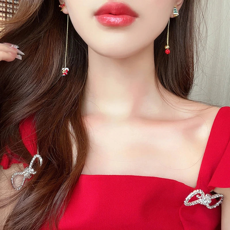 DAIIIBABYYY  -  Xmas Santa Claus Drop Earrings Christmas Tree Snowflake Long Tassel Chain Earring Women Fashion Jewelry Girlfriends Gift Red