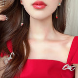 DAIIIBABYYY  -  Xmas Santa Claus Drop Earrings Christmas Tree Snowflake Long Tassel Chain Earring Women Fashion Jewelry Girlfriends Gift Red