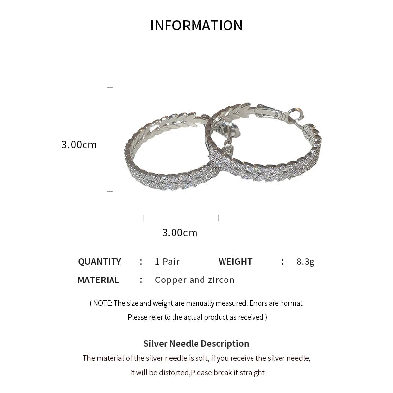 Daiiibabyyy  Silver Needle Zircon Leaf Geometric Circle Earrings European and American Fashion High-end Earring Daily Commuting Jewelry