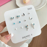 DAIIIBABYYY  -   Girls Y2K Sweet Butterfly Pink Heart Rhinestone Flower Stud Earrings Set Korean Fashion Women Bow Floral Earring Jewelry