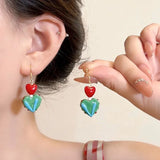 DAIIIBABYYY  -  Y2K Color Matching Love Heart Dangle Earrings for Women Girls Sweet Retro Peach Heart Stud Earrings Fashion Jewelry Party Gifts