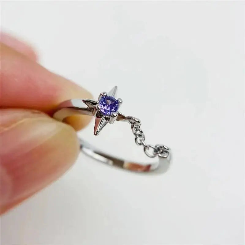 DAIIIBABYYY  -  Simple Purple Zircon Cross Star Chain Rings Fashion Romantic Geometric Chain Splice Rings Women Girl Finger Jewelry Accessories
