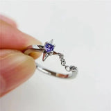 DAIIIBABYYY  -  Simple Purple Zircon Cross Star Chain Rings Fashion Romantic Geometric Chain Splice Rings Women Girl Finger Jewelry Accessories