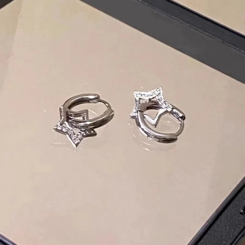 DAIIIBABYYY  -  Crystal Star Drop Earrings for Women Girls Fashion Zircon Silver Color Five Pointed Star Ear Buckle Party Y2K Jewelry Gift